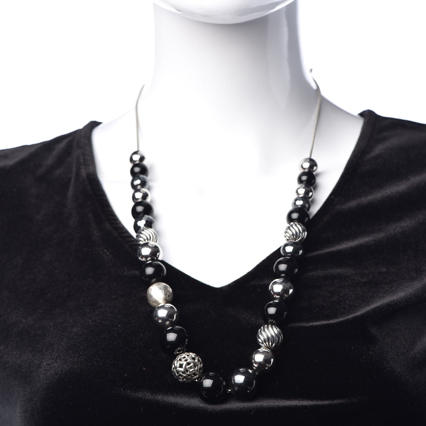 Sterling Silver Black Onyx Hematite Elements Long Necklace