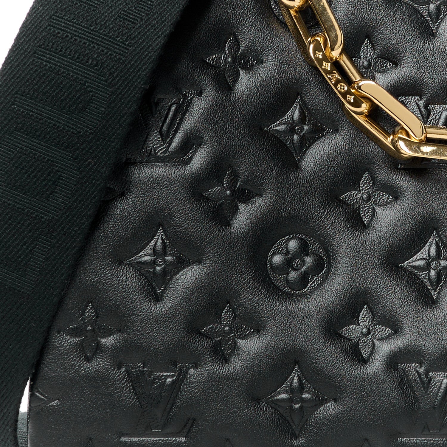 Louis Vuitton Lambskin Embossed Monogram Coussin PM Black 10 of 12