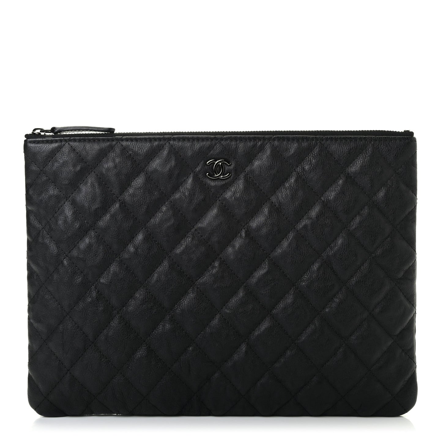 Crumpled Calfskin Quilted Medium Cosmetic Case So Black