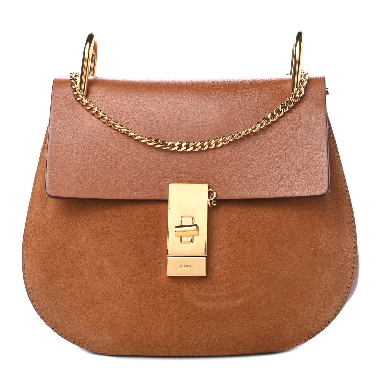Suede Smooth Calfskin Mini Drew Shoulder Bag Caramel