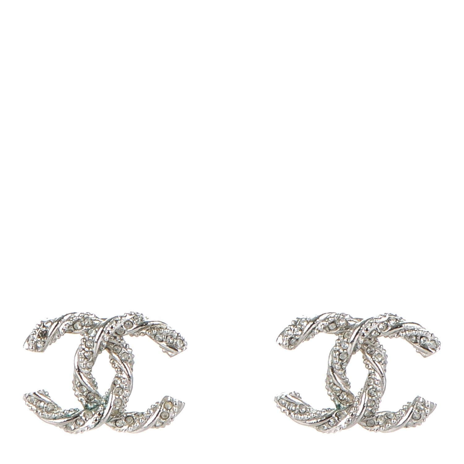 Chanel Crystal CC Twisted Earrings Silver 1 of 6