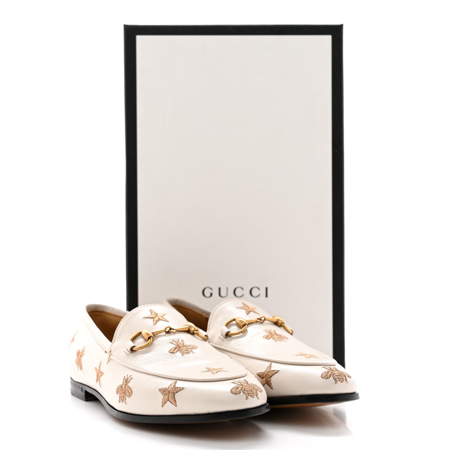 Goatskin Bee Star Embroidered Womens Jordaan Loafers 36.5 Mystic White