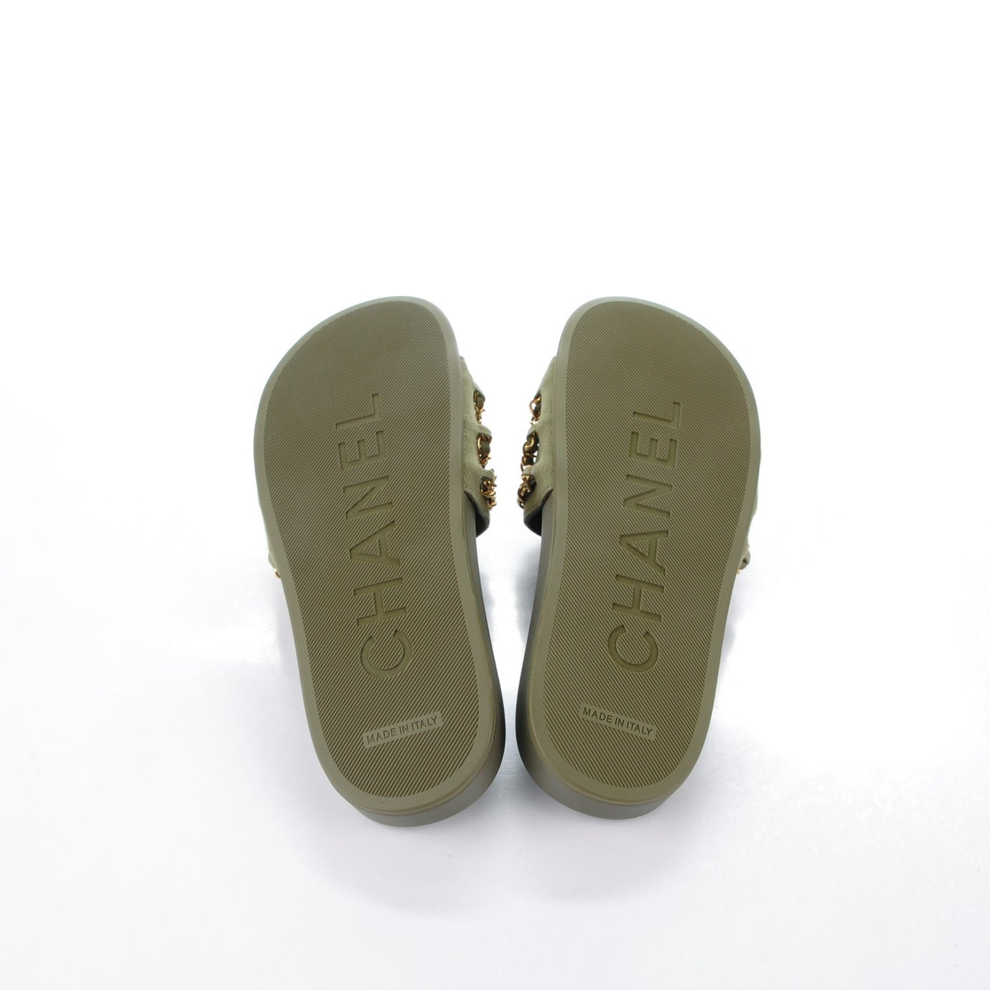 Lambskin Canvas Chain Flat Sandals 37 Green