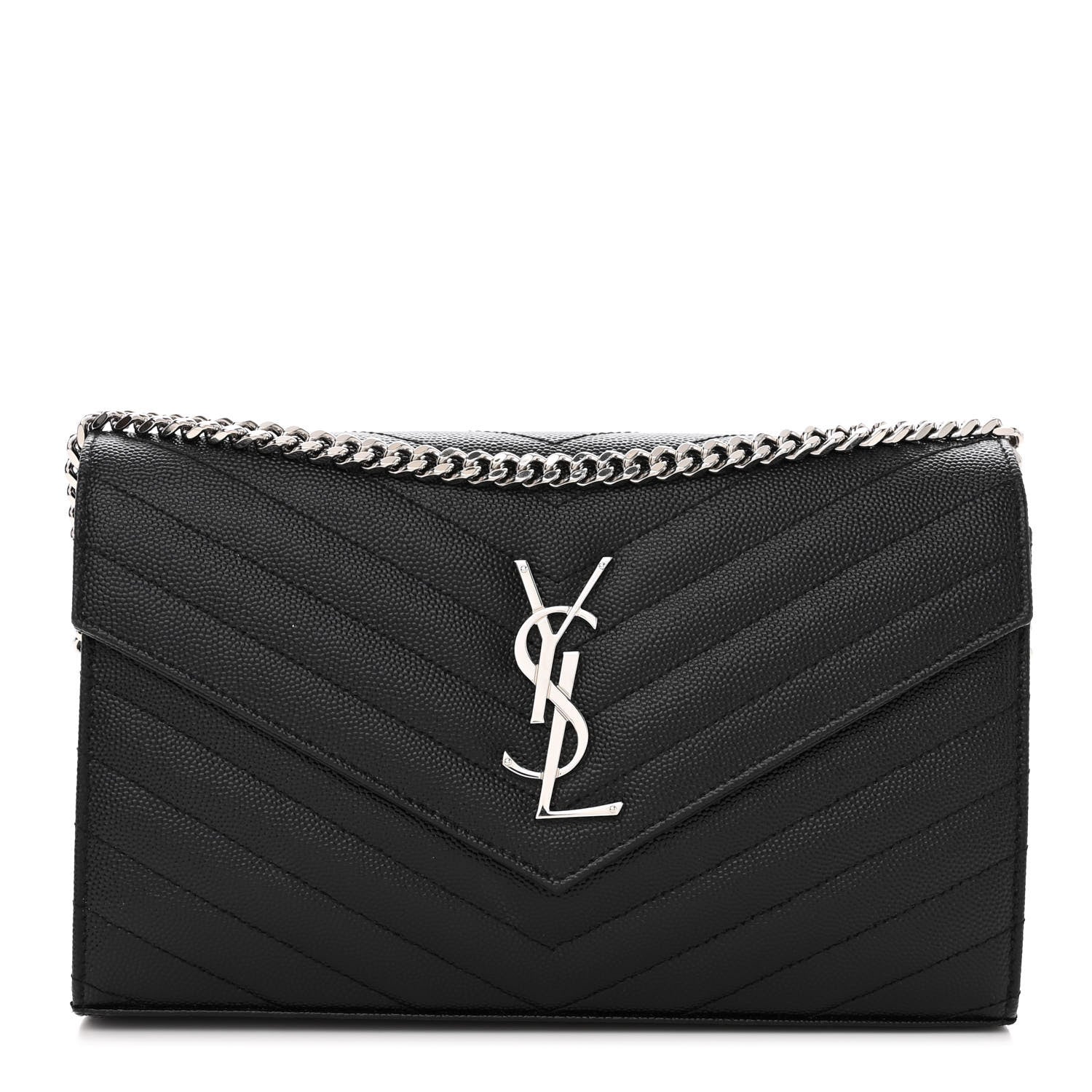 Saint Laurent Grain De Poudre Matelasse Chevron Monogram Chain Wallet Black 1 of 9