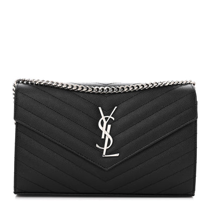 Saint Laurent Grain De Poudre Matelasse Chevron Monogram Chain Wallet Black 1 of 9