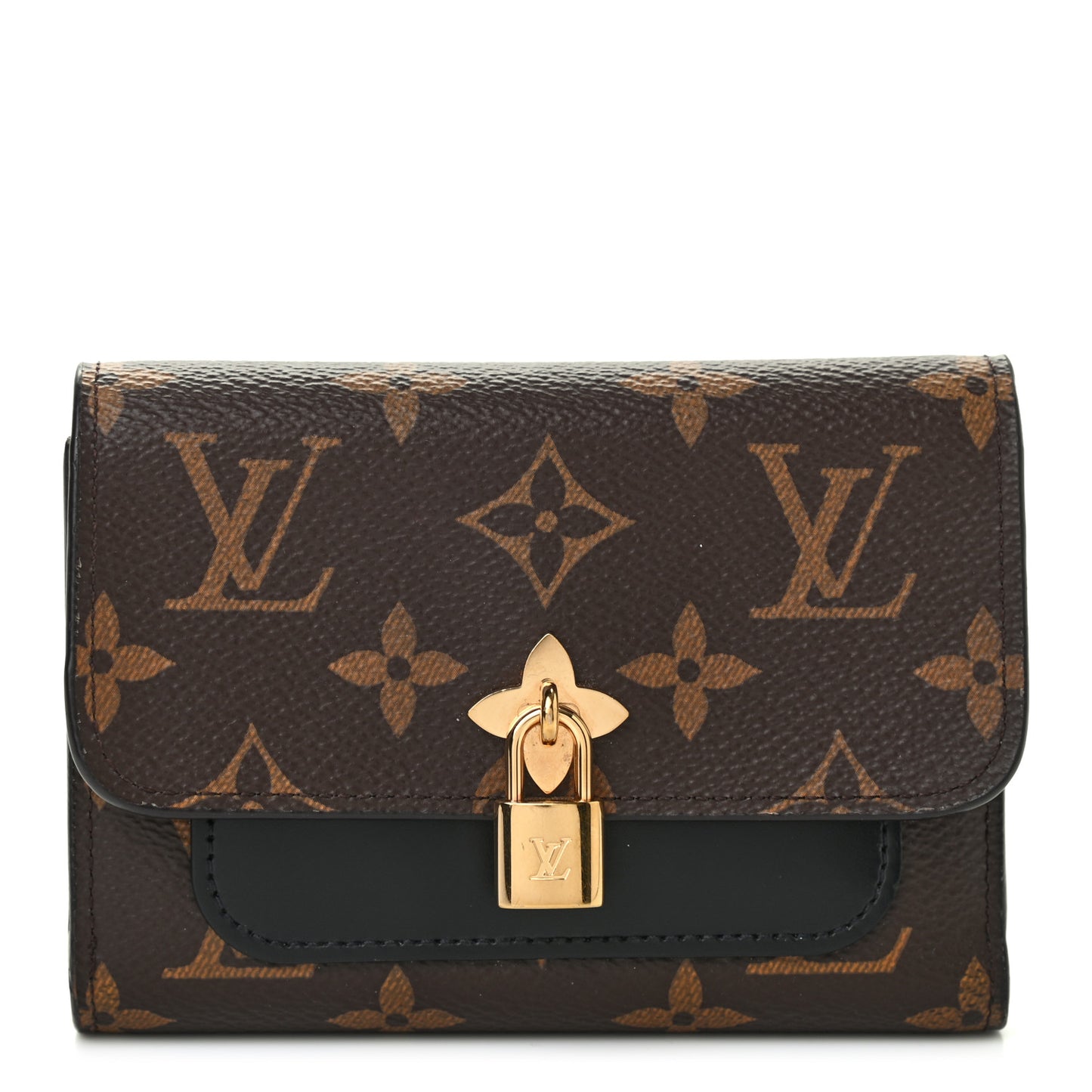 Monogram Flower Lock Compact Wallet Black