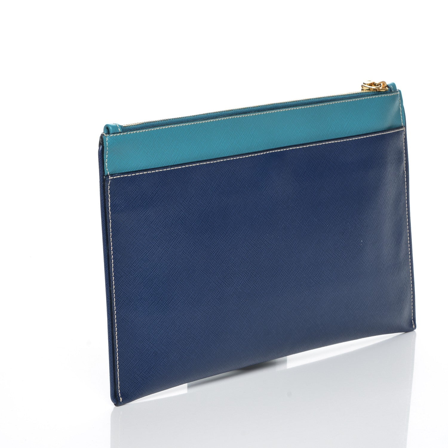 Prada Saffiano Lux Bi-Color Clutch Bleuette Turchese 3 of 7