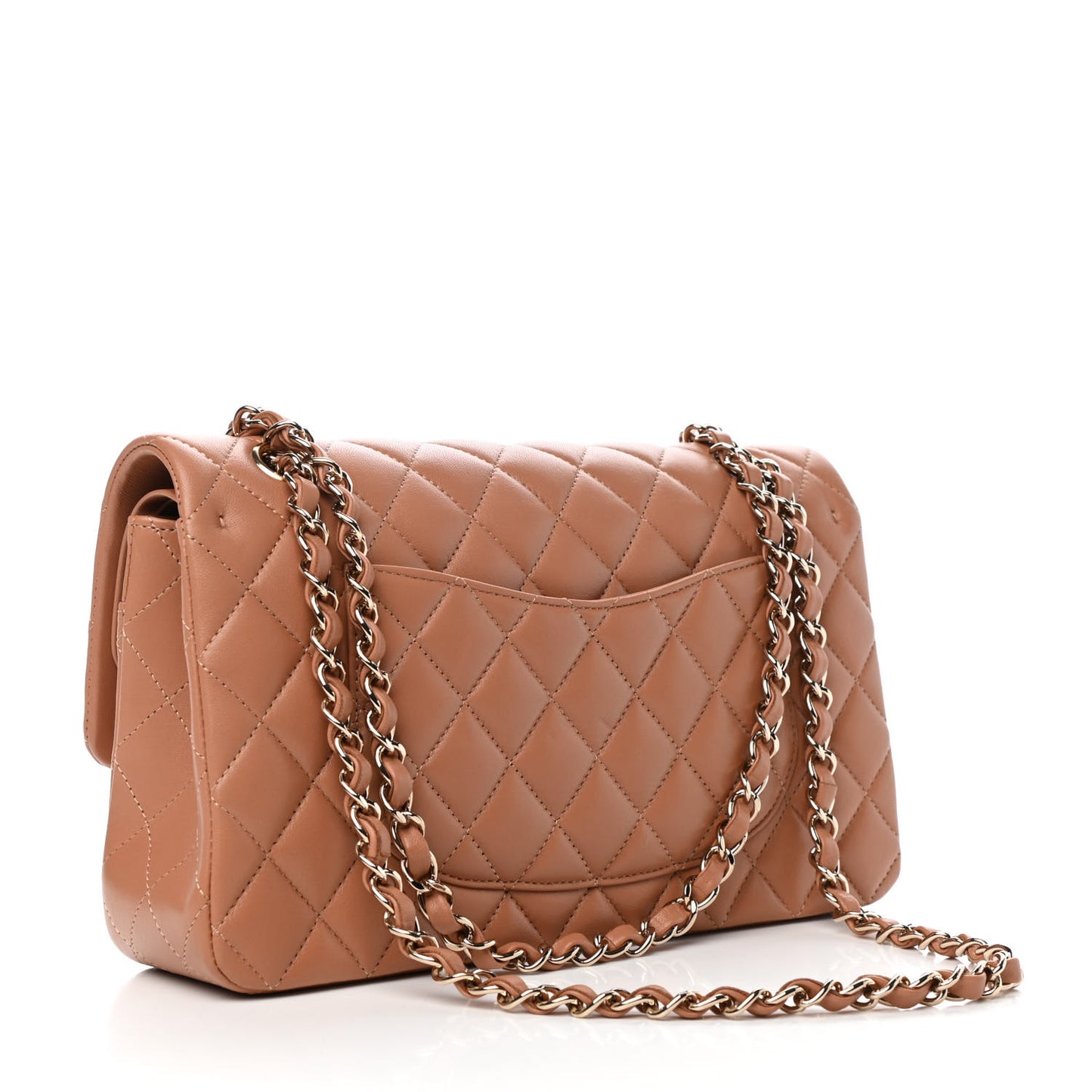 Lambskin Quilted Medium Double Flap Brown
