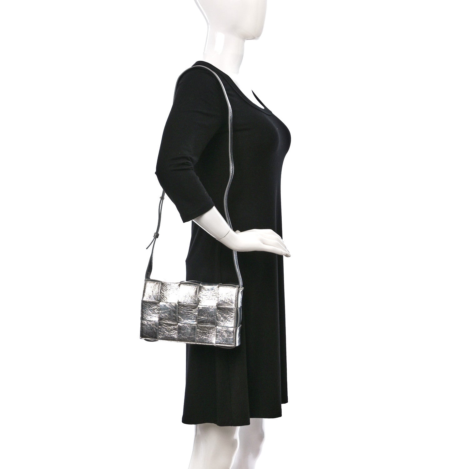 Bottega Veneta Metallic Lambskin Maxi Intrecciato Cassette Crossbody Bag Silver 2 of 9