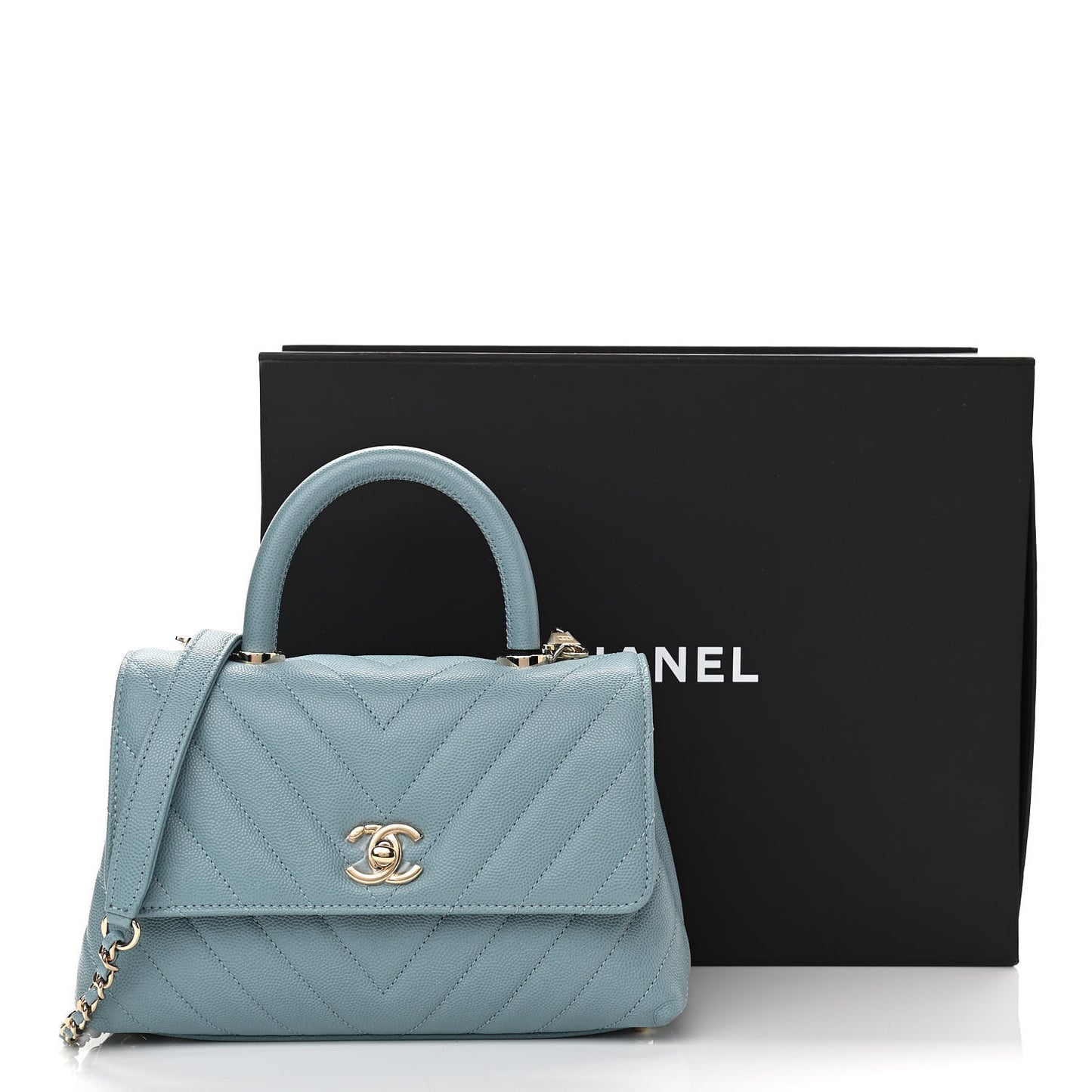 Caviar Chevron Quilted Mini Coco Handle Flap Sky Blue