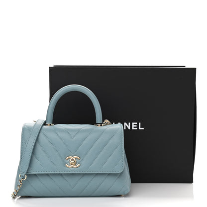 Chanel Caviar Chevron Quilted Mini Coco Handle Flap Sky Blue 11 of 11