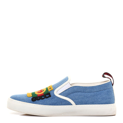 Gucci Kura Denim Logo Embroidered Mens Slip On Sneakers 6 Blue 1 of 9