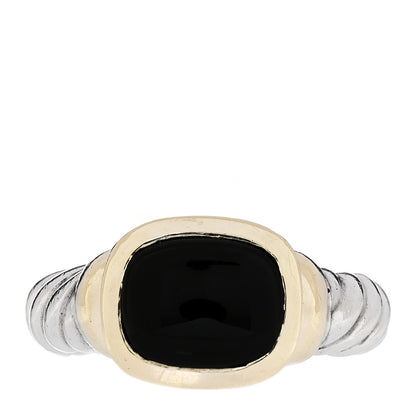 David Yurman Sterling Silver 14K Yellow Gold Black Onyx 10mm Noblesse Ring 52 6 1 of 5
