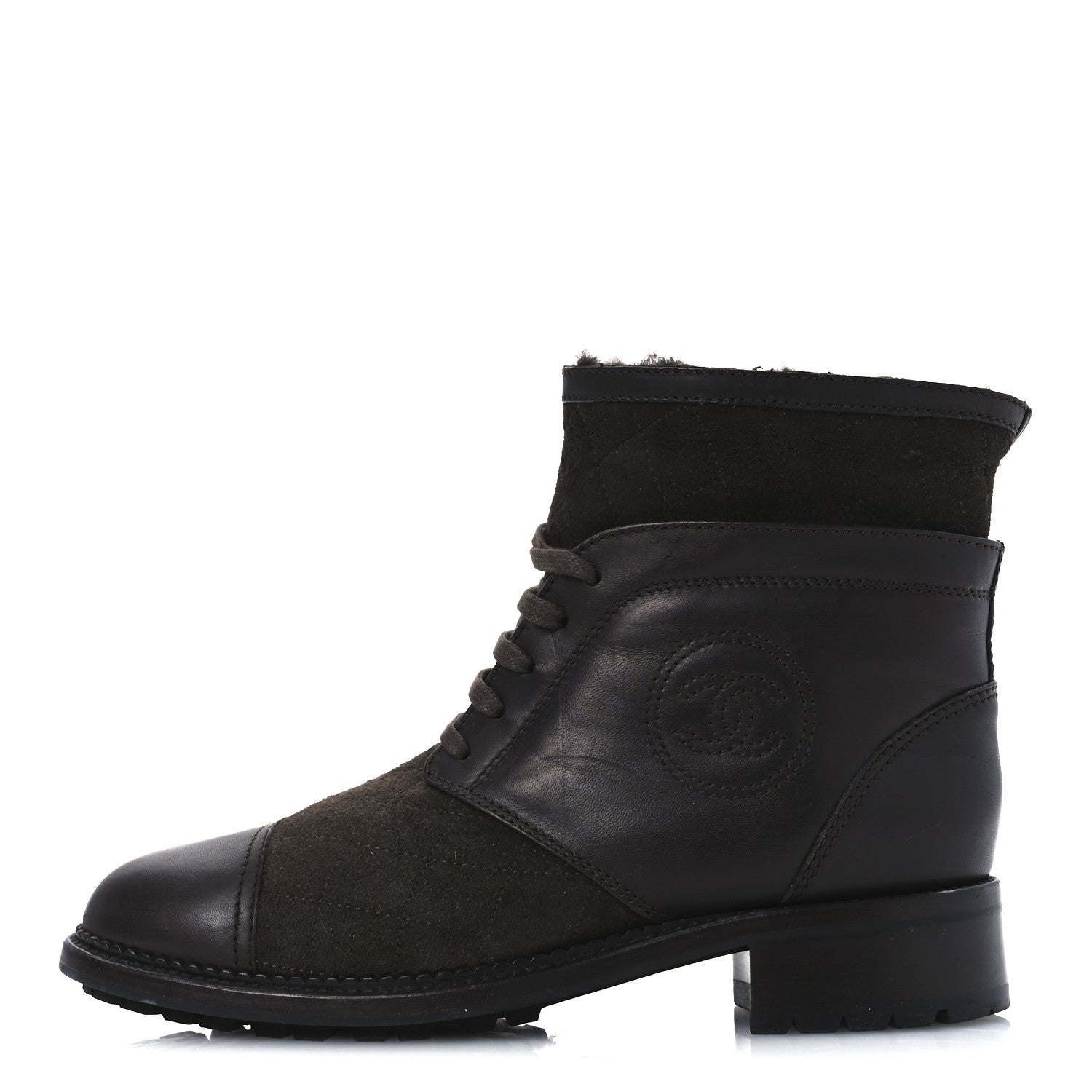 Chanel Suede Calfskin Shearling Cap Toe CC Short Boots 39 Brown 1 of 11
