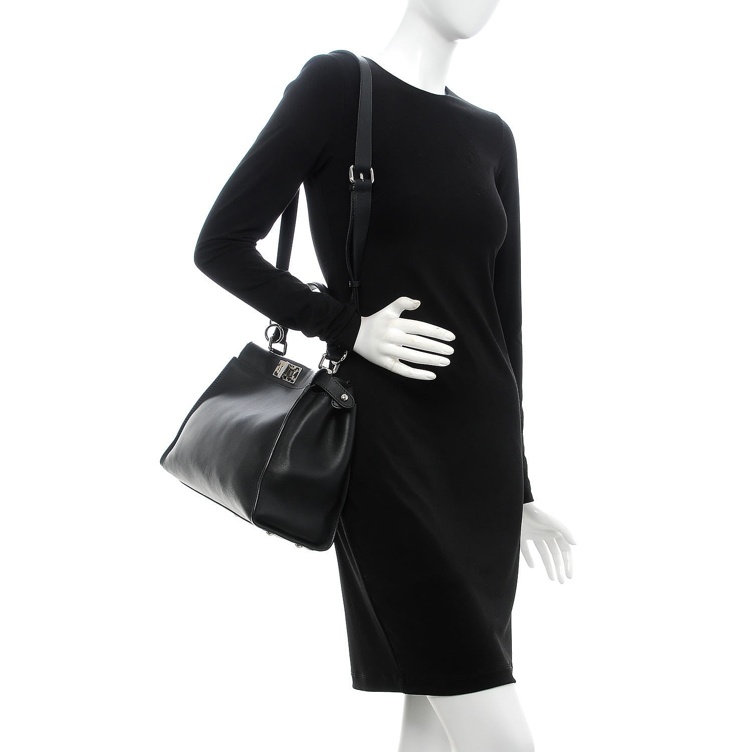 Fendi Vitello Dolce Shiny Nappa Plexglass Granite Medium Peekaboo Iconic Satchel Black 2 of 9