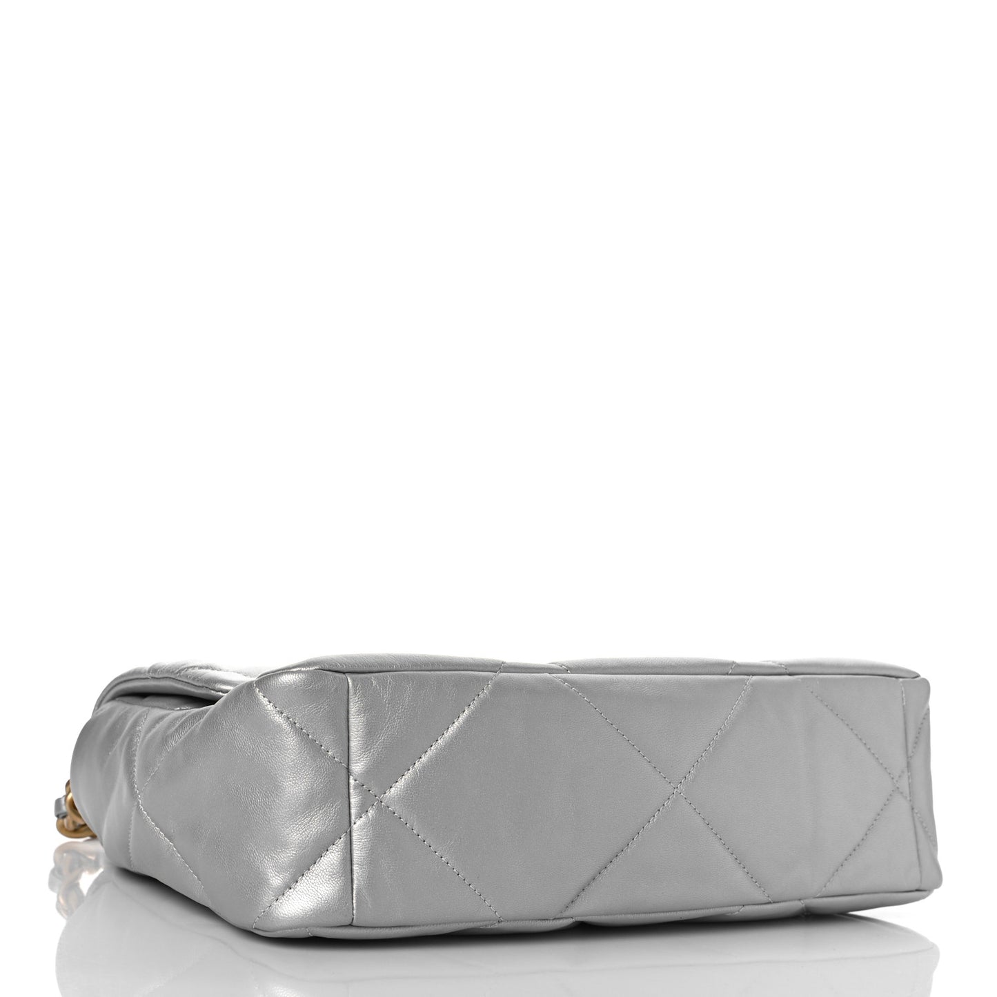 Metallic Goatskin Quilted Large Chanel 19 Flap Silver