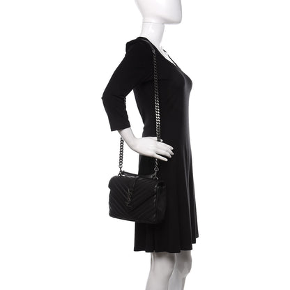 Saint Laurent Sheepskin Matelasse Chevron Monogram Medium College Bag Black 2 of 12