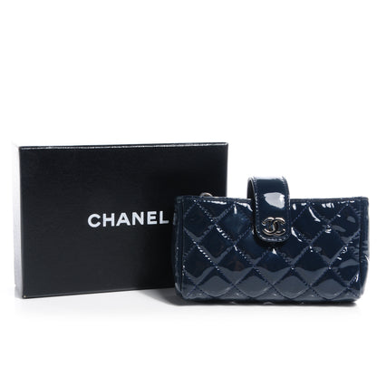 Chanel Patent Quilted Mini Phone Holder Clutch Dark Blue 8 of 8