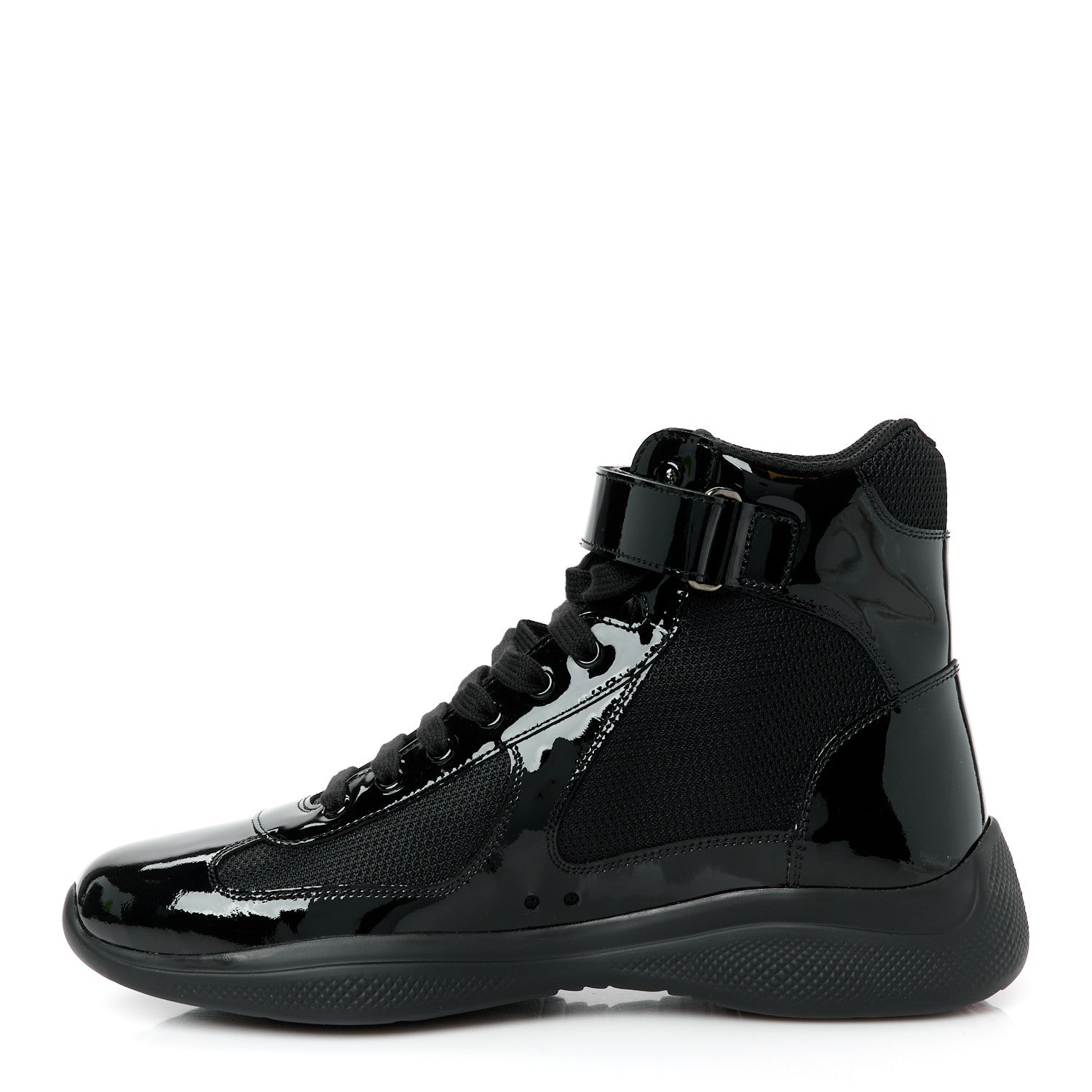 Prada Patent Technical Fabric Mens America's Cup High Top Sneakers 8.5 Black 1 of 10