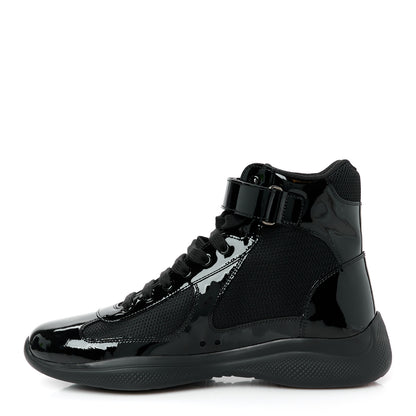 Prada Patent Technical Fabric Mens America's Cup High Top Sneakers 8.5 Black 1 of 10