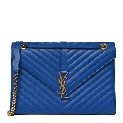 Saint Laurent Grain De Poudre Matelasse Chevron Large Monogram Satchel Blue Majorelle 1 of 16