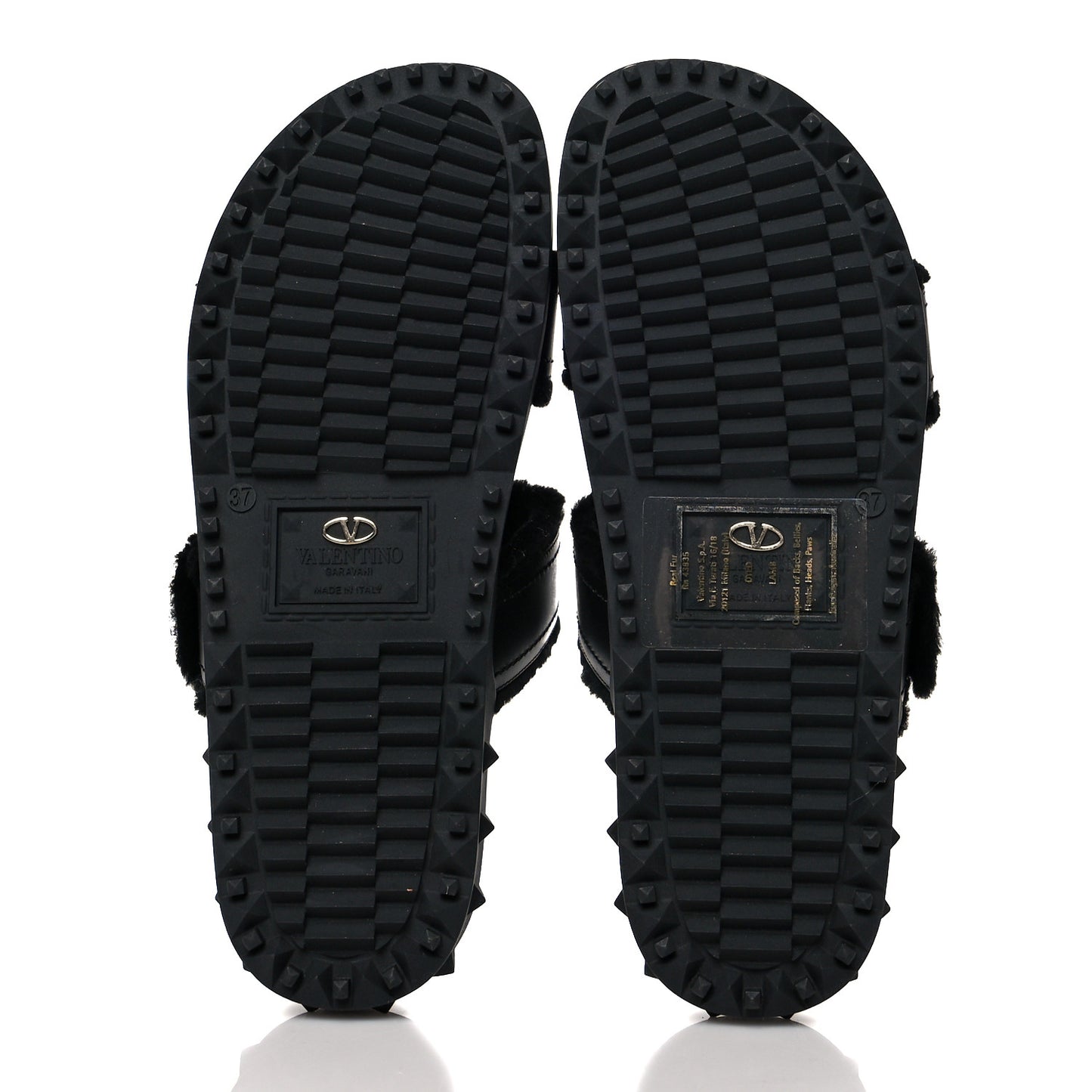 Shearling Rockstud Slide Sandals 37 Black