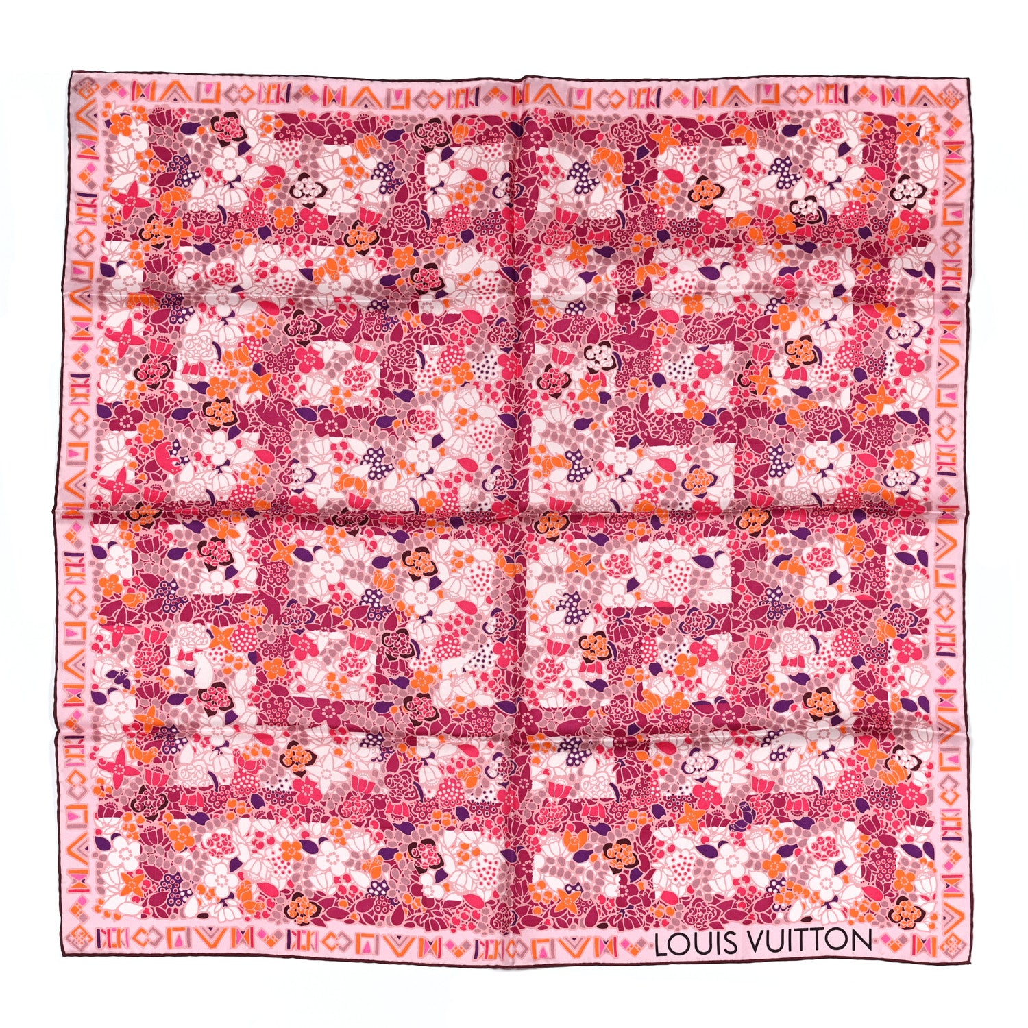 Louis Vuitton Silk Floral Print Square Scarf Pink 1 of 3