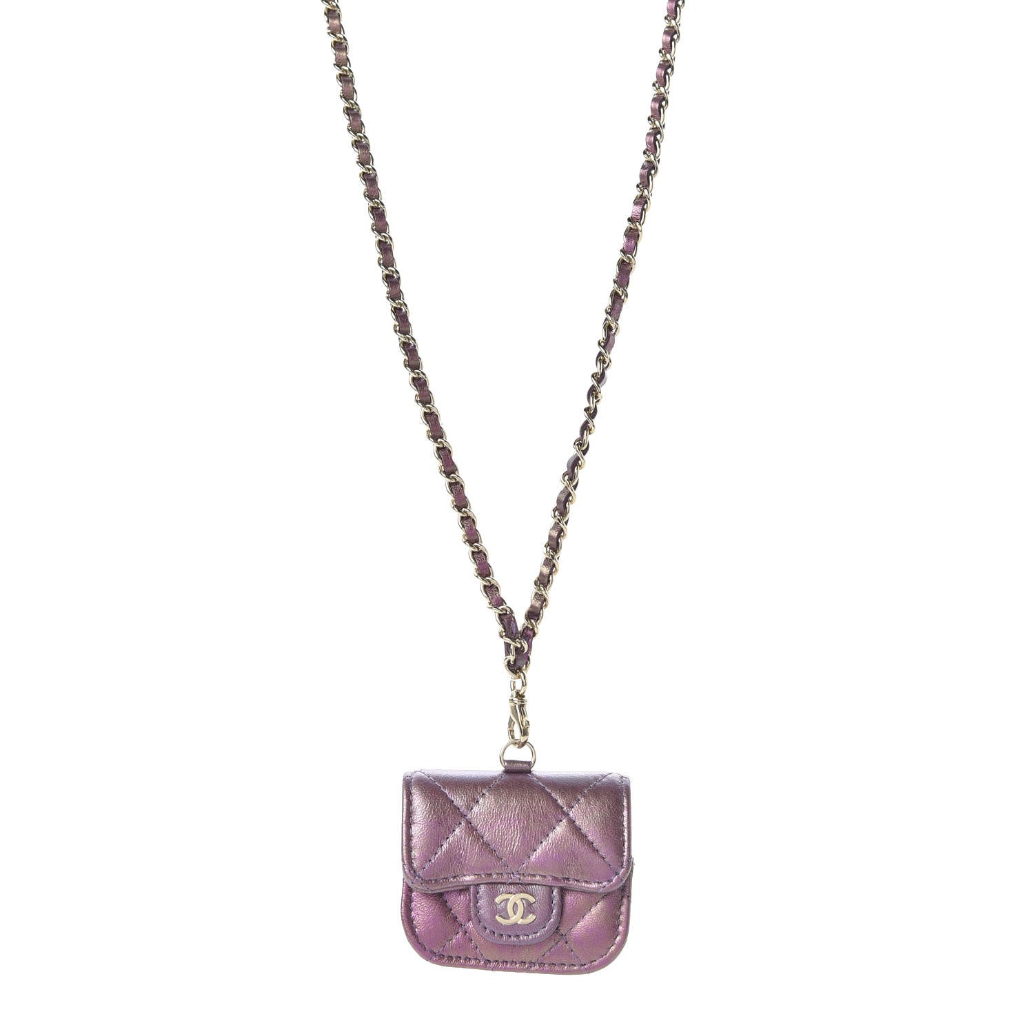 Chanel Iridescent Lambskin Quilted Airpods Pro Case Purple 1 of 10