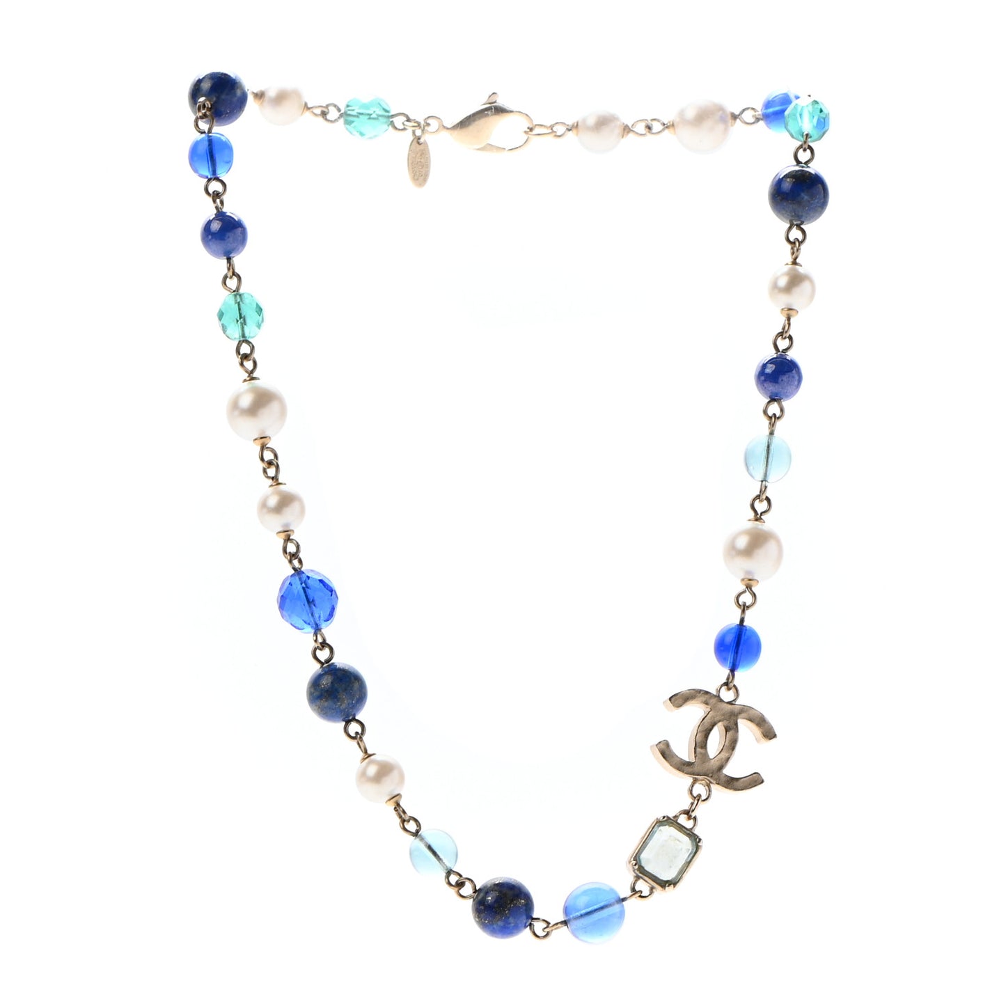 Ruthenium Pearl Beaded CC Short Necklace Silver Blue