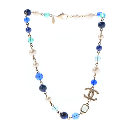 Chanel Ruthenium Pearl Beaded CC Short Necklace Silver Blue 3 of 5