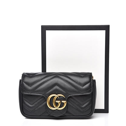 Gucci Calfskin Matelasse Super Mini GG Marmont Shoulder Bag Black 16 of 16