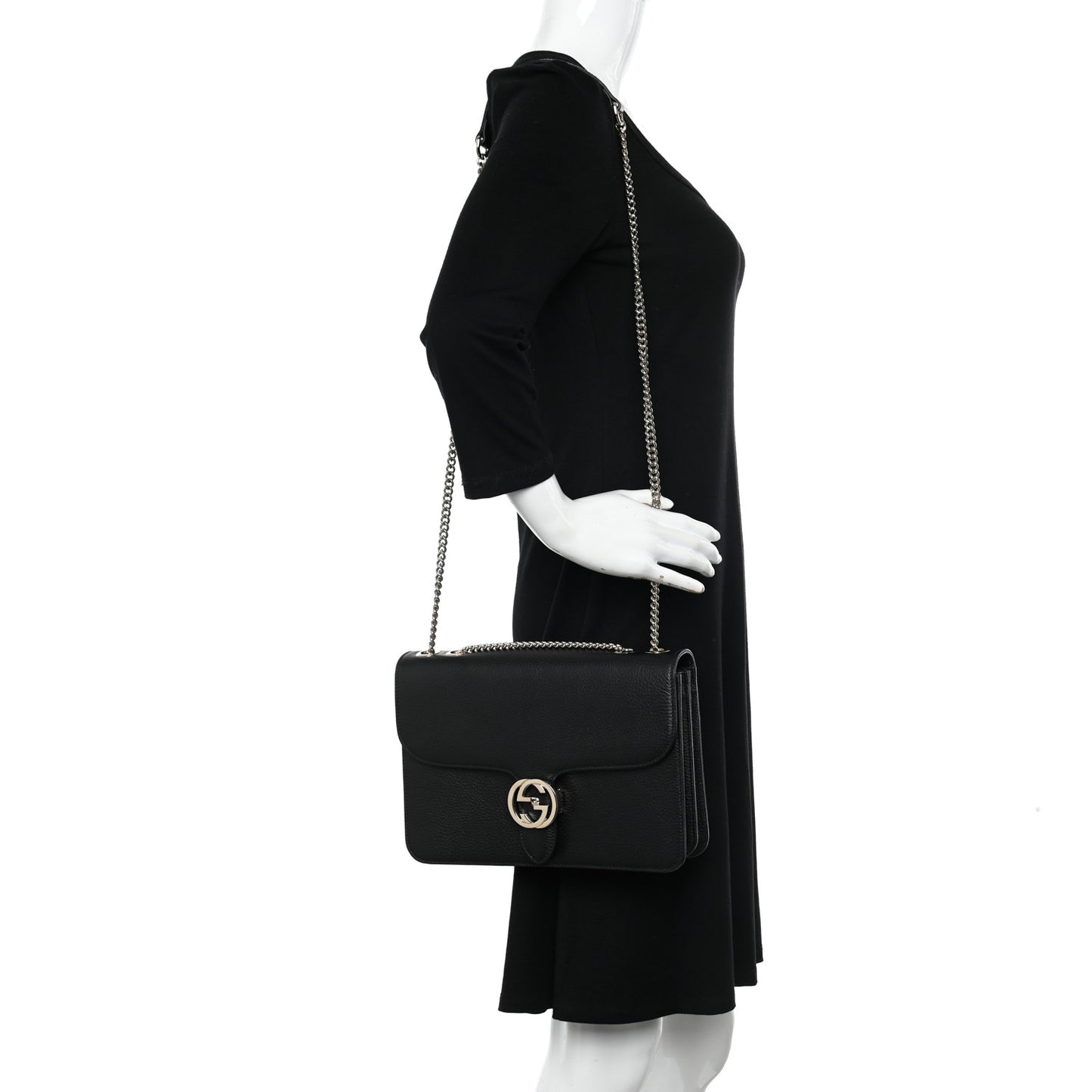 Dollar Calfskin Interlocking G Shoulder Bag Black