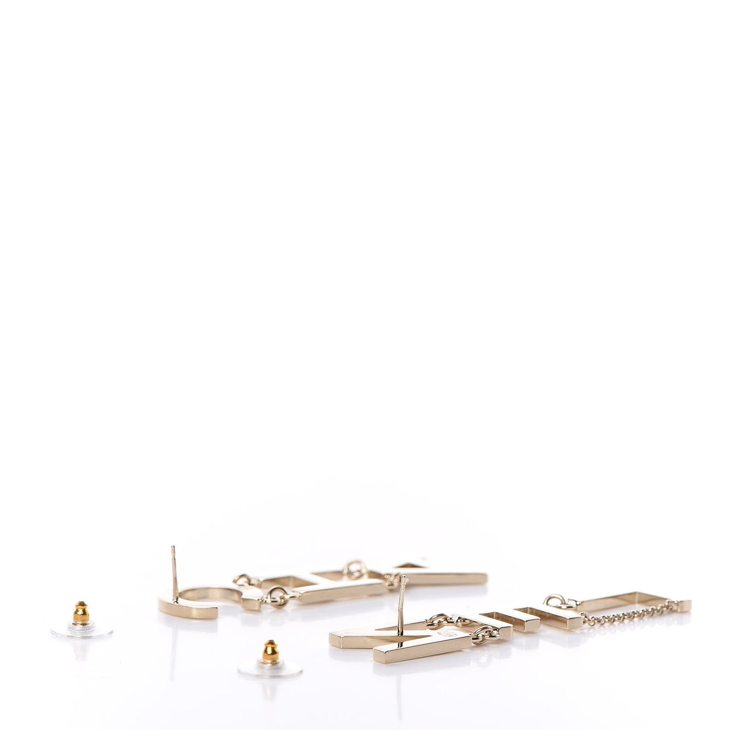 Metal Cha-Nel Logo Drop Earrings Gold