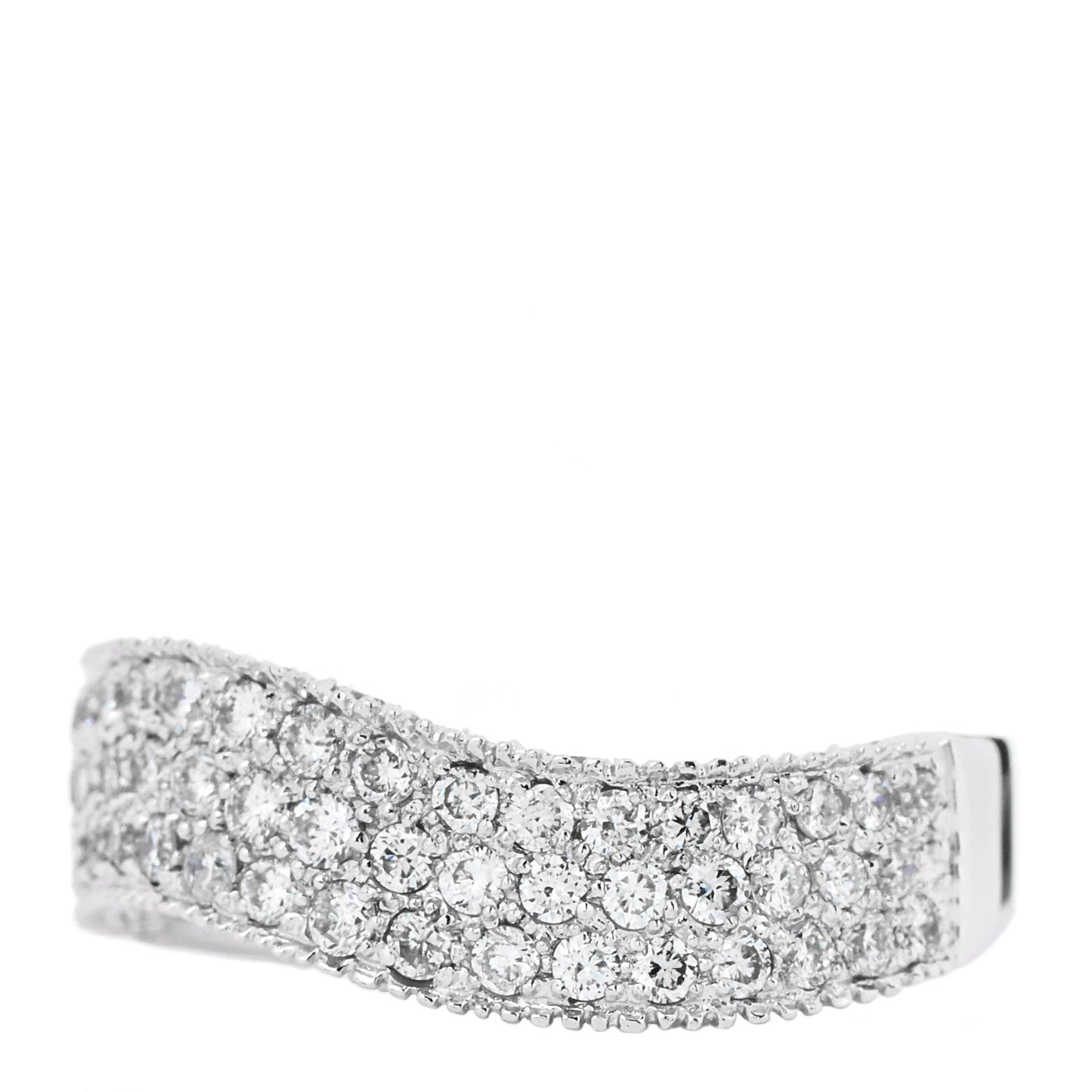18K White Gold Diamond 1.21ctw Paved Curved Ring 54 6.75