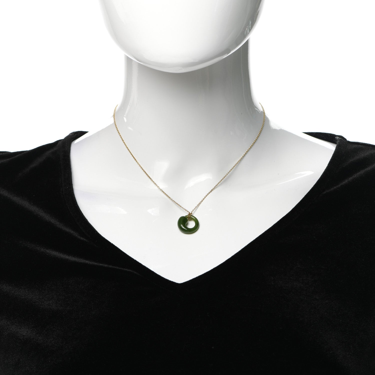 Tiffany 18K Yellow Gold Jade Elsa Peretti Eternal Circle Necklace 2 of 5