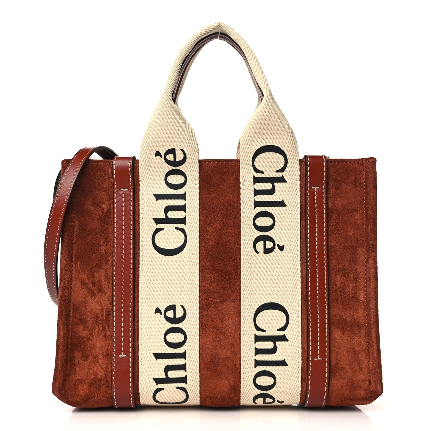 Suede Calfskin Small Woody Ribbon Tote Sepia Brown