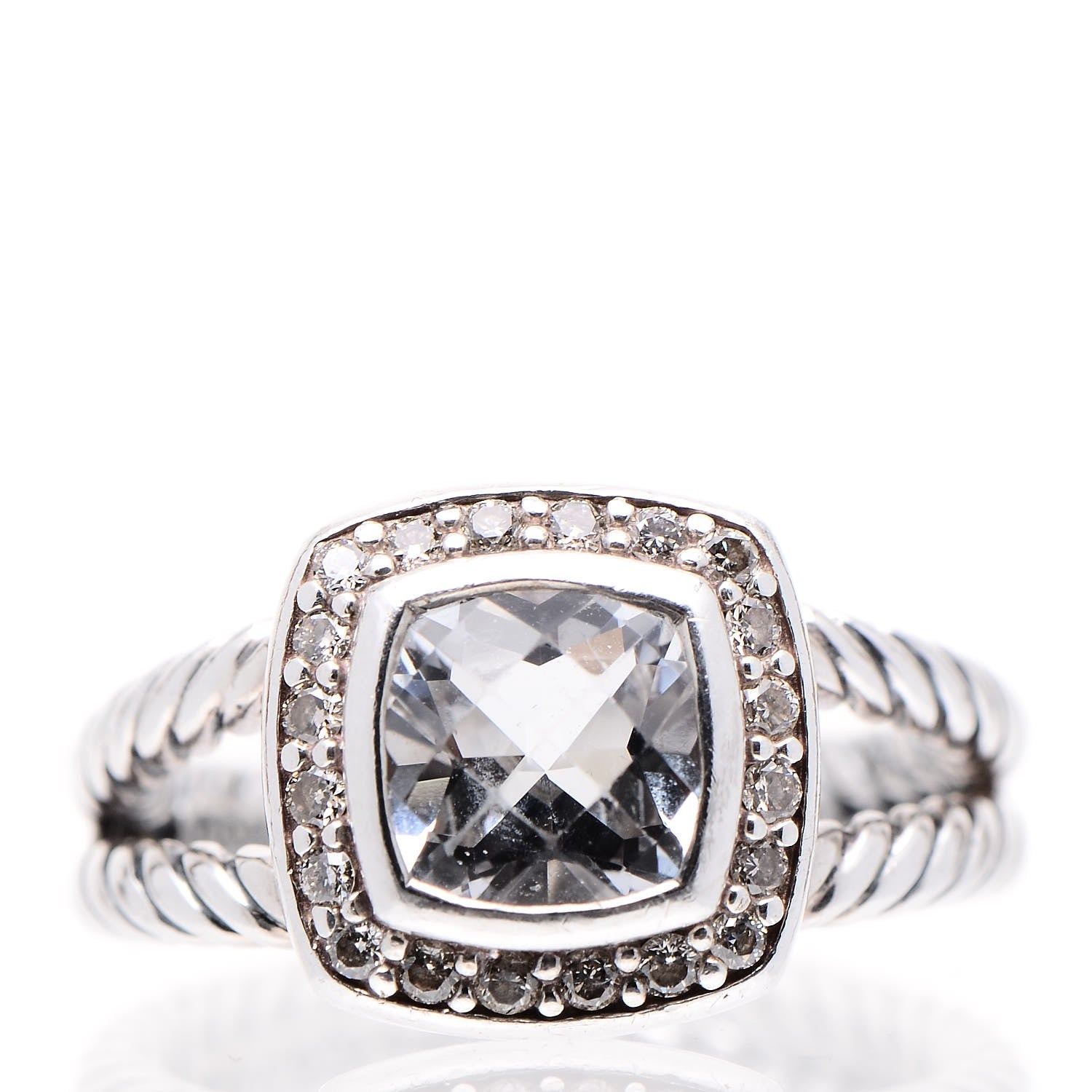 David Yurman Sterling Silver Diamond White Topaz 7mm Petite Albion Ring 51 5.75 1 of 7