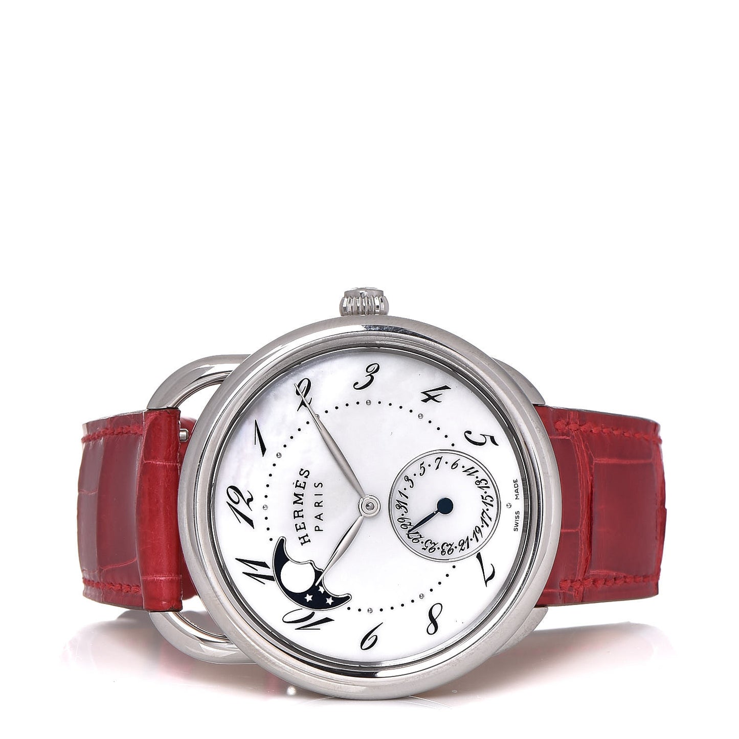 Stainless Steel Alligator Mother of Pearl 38mm Arceau Petite Lune Automatic Watch Braise