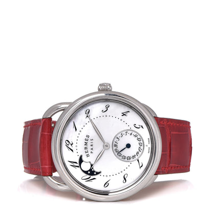 Hermes Stainless Steel Alligator Mother of Pearl 38mm Arceau Petite Lune Automatic Watch Braise 3 of 9