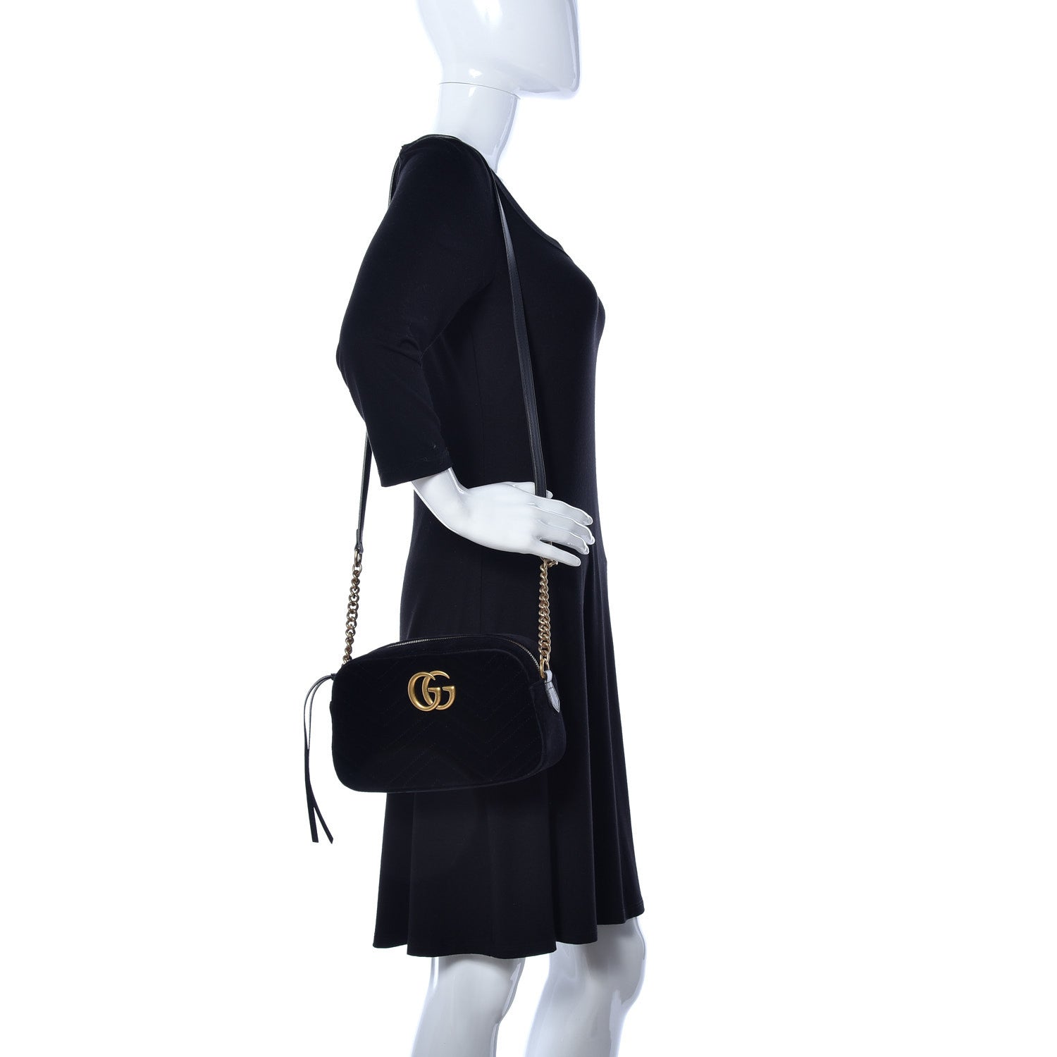 Gucci Velvet Matelasse Small GG Marmont Chain Shoulder Bag Black 2 of 10