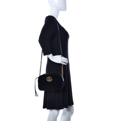 Gucci Velvet Matelasse Small GG Marmont Chain Shoulder Bag Black 2 of 10