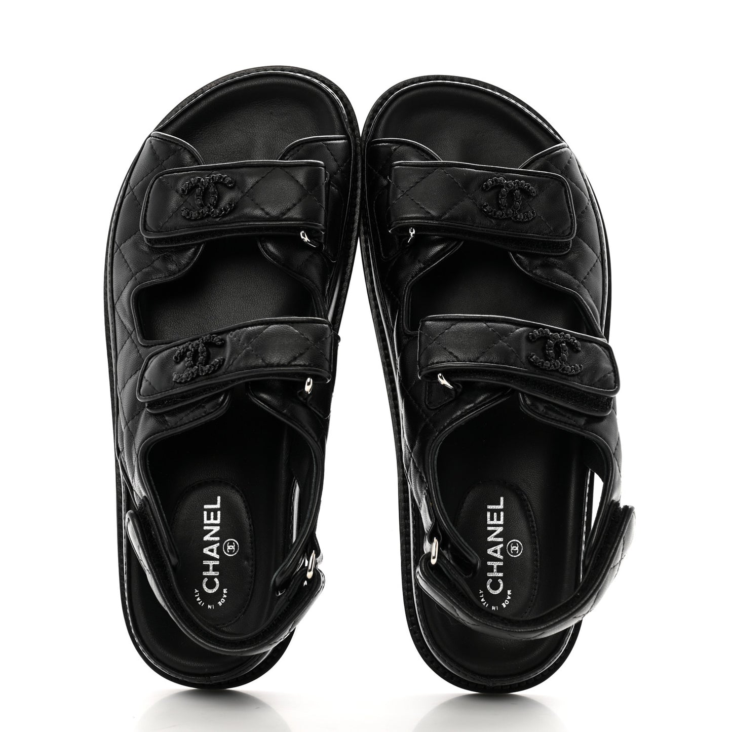 Lambskin Quilted Velcro Dad Sandals 37 So Black