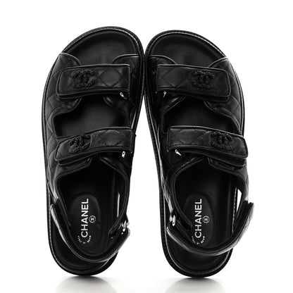 Chanel Lambskin Quilted Velcro Dad Sandals 37 So Black 2 of 9