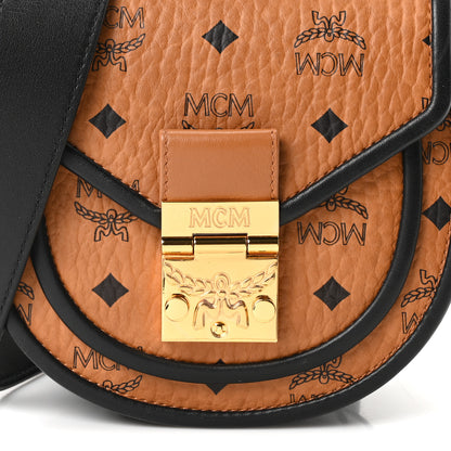 MCM Visetos Mini Patricia Round Crossbody Wallet Cognac Black 7 of 9