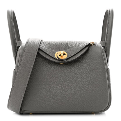 Hermes Taurillon Clemence Mini Lindy 20 Gris Meyer 1 of 11