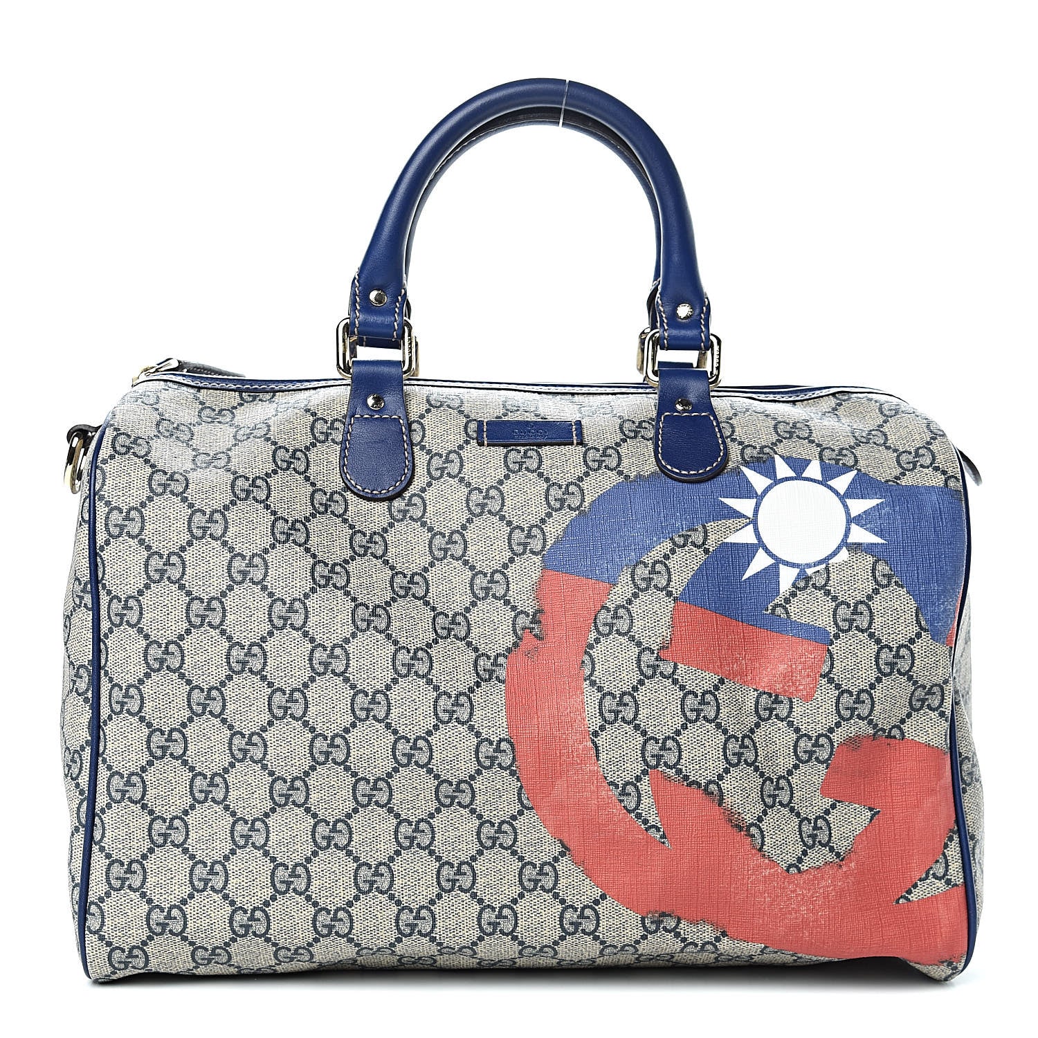 Gucci GG Plus Monogram Medium Boston Taiwan Flag Unicef Duffle Blue 1 of 10