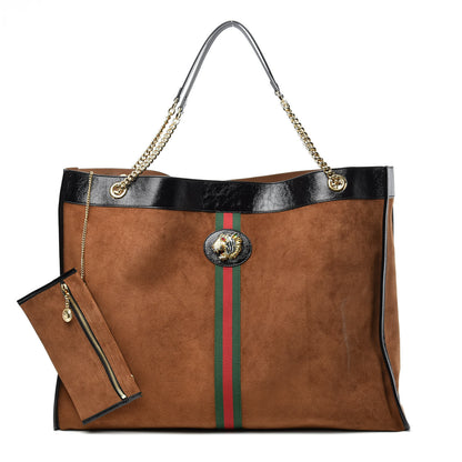 Gucci Suede Patent Maxi Rajah Chain Tote Nocciola Black 1 of 10