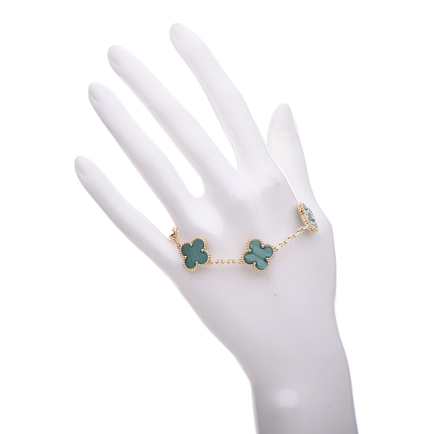 18K Yellow Gold Malachite 5 Motifs Vintage Alhambra Bracelet