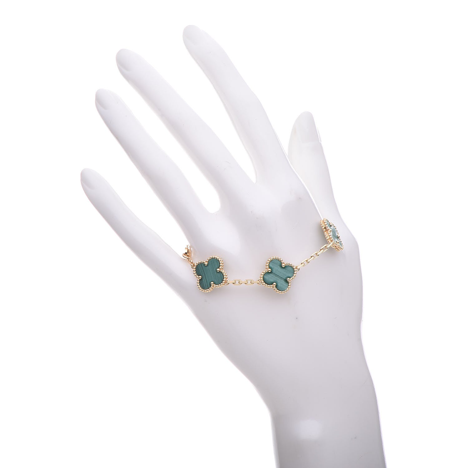 Van Cleef & Arpels 18K Yellow Gold Malachite 5 Motifs Vintage Alhambra Bracelet 2 of 8