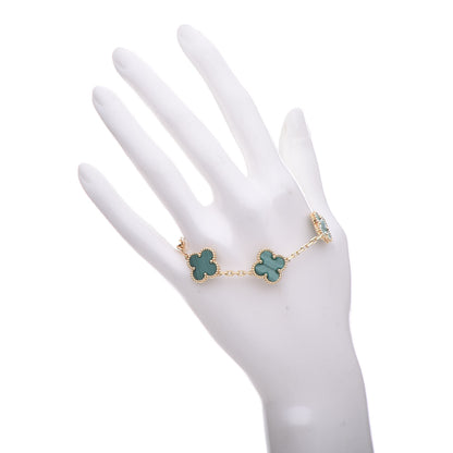 Van Cleef & Arpels 18K Yellow Gold Malachite 5 Motifs Vintage Alhambra Bracelet 2 of 8
